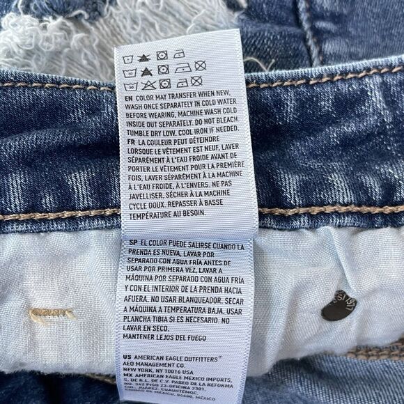 American Eagle SZ 6 Hi-Rise Shortie Jean Shorts Distressed Stretch Frayed Hems - Picture 8 of 8